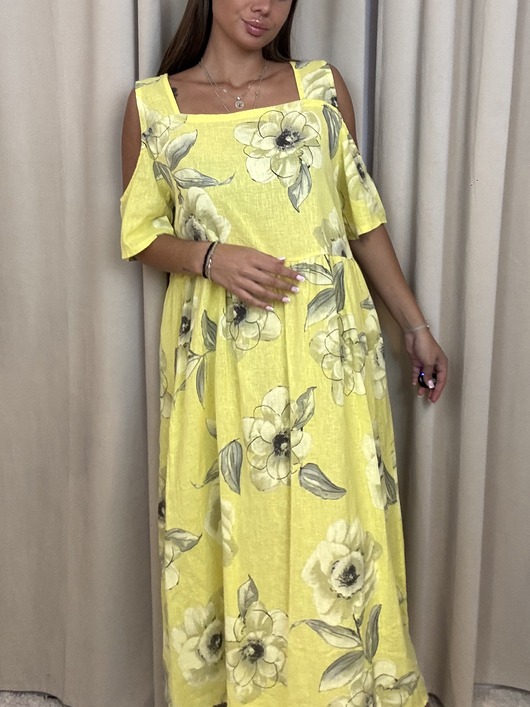 sukienki maxi damskie Lniana sukienka Giallo