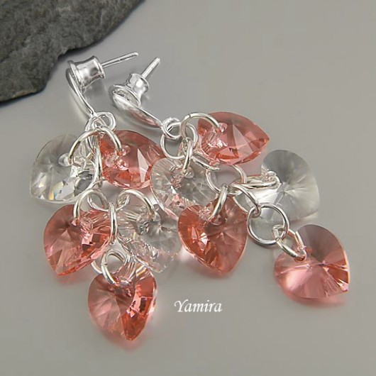 kryształ Swarovski gronka Rose Peach i Crystal - kolczyki yamira