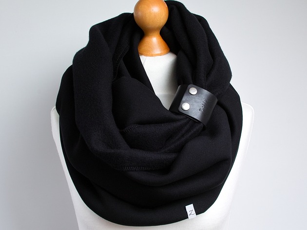 szale damskie Zimowy komin damski, duży komin bawełniany z zapinką skórzaną