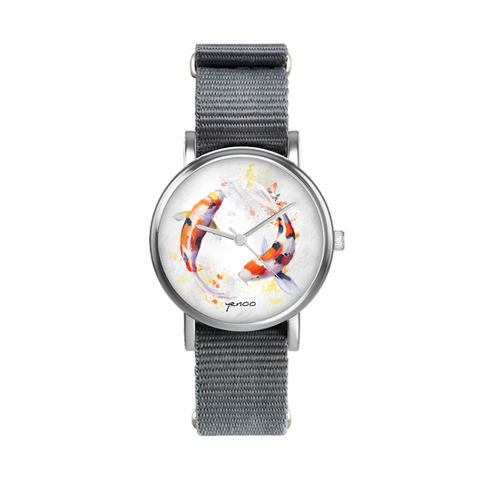 zegarki unisex Zegarek mały - Karpie Koi - nylonowy, szary