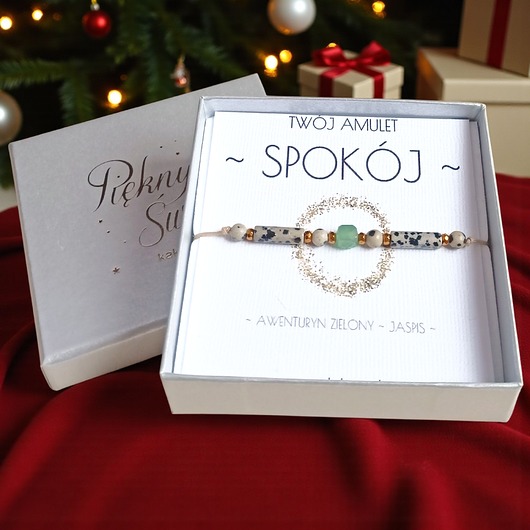 bransoletki z kamieni naturalnych Amulet - SPOKÓJ - świąteczne pudełko - jaspis, awenturyn