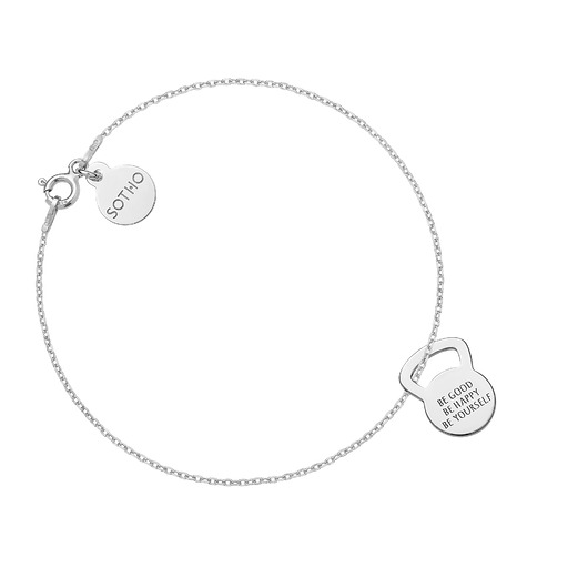 bransoletki srebrne Srebrna bransoletka kettlebell BE GOOD BE HAPPY BE YOURSELF