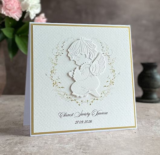 kartki, zaproszenia na chrzest Kartka na chrzest w ozdobnej kopercie, 56d