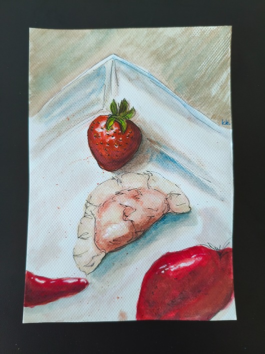 grafiki i ilustracje Truskawkowy szał Obraz akwarela z truskawkami truskawki 15x21