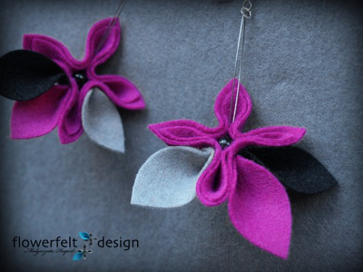 Black Grey Fuchsia FlowerFelt Design