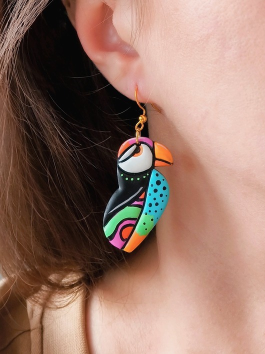 kolczyki z masy plastycznej Energetyczne kolczyki Maskonury, biżuteria z ptakami w stylu etnicznym