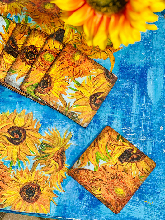 podkładki do kuchni Podkładki pod kubki, dekoracja ze słonecznikami, sielskie, prezent