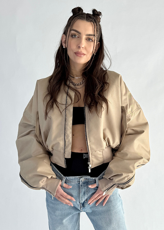kurtki damskie Krótka kurtka bomber mocca zipper
