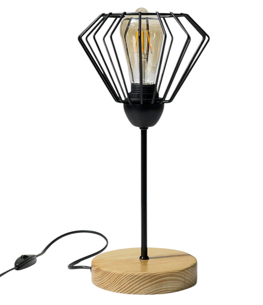 lampy stołowe Lampka Nocna Stołowa Drewniana Metalowy Klosz E27 Tokio