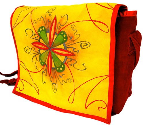 Torba z aksamitu z ręcznie malowaną mandalą freehand