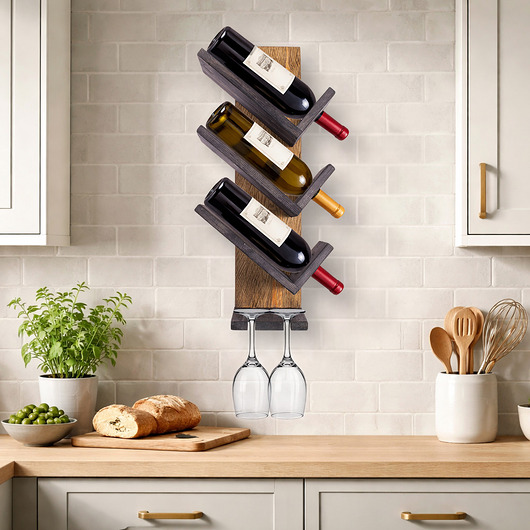 wieszaki Drewniany Wieszak ścienny John Paddle na Wino i Kieliszki Gold Lewy