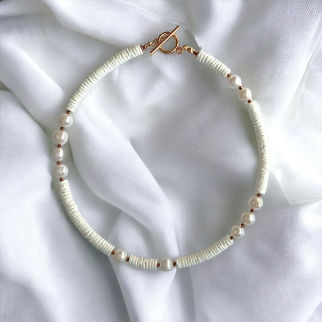 kolie LIMITOWANY naszyjnik : kolekcja summer white : PERŁY & MUSZLA