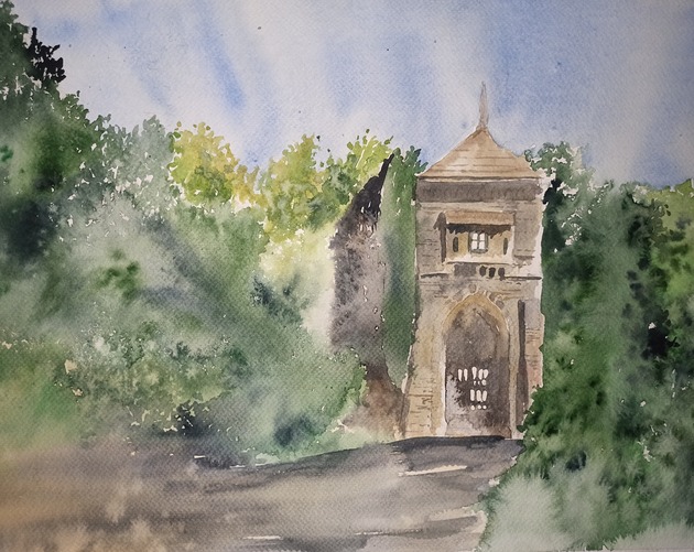 obrazy WYPRZEDAŻ SZTUKI! Akwarela Brama w zieleni oryginalny obraz 300g 32x46 cm