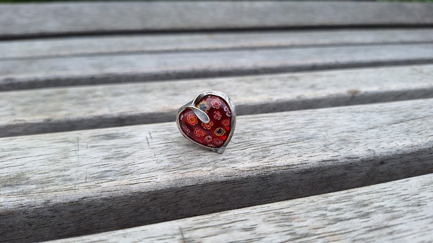 pierścionki - różne Millefiori w sercu - pierścionek regulowany