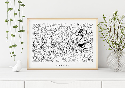 plakaty Mazury - mapa regionu - plakat 