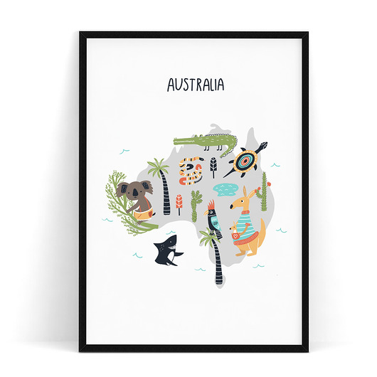 Plakat dziecięcy Australia /mapa zwierzęta trochę na ścianę