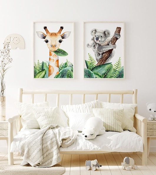 obrazy i plakaty do pokoju dziecięcego Zestaw plakatów Koala & Żyrafa