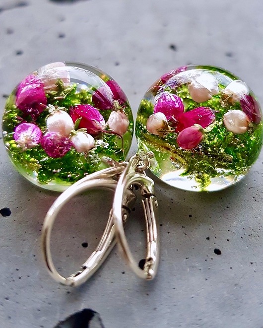 Kolczyki srebrne z mchem i wrzosem Grol Jewellery