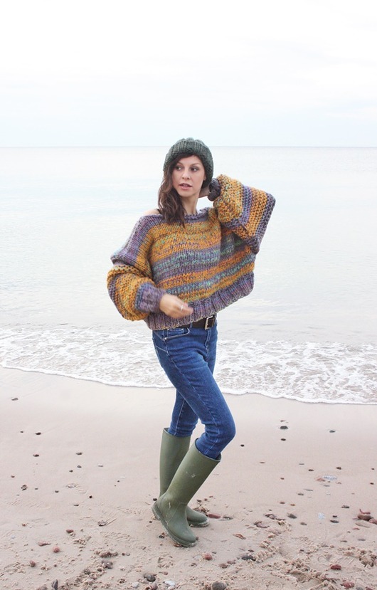 swetry damskie  Sweter handmade  melanż  z wełną