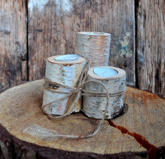 świeczniki i świece Brzozowe świeczniki-pieńki 3szt