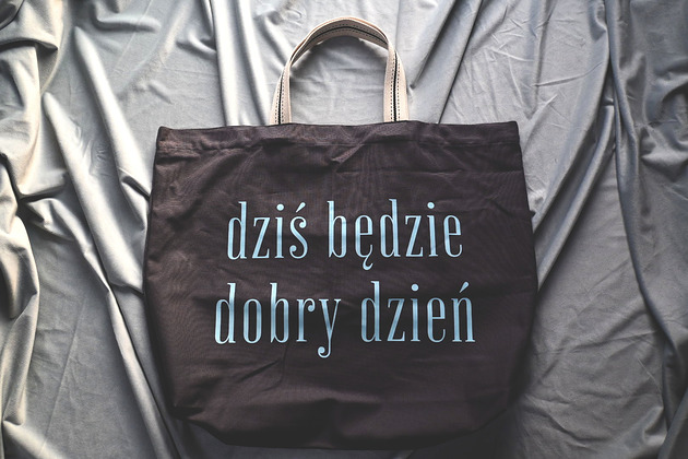 torby na zakupy Bardzo duża bawełniana torba gratitowa z afirmacją DZIŚ BĘDZIE DOBRY DZIEŃ