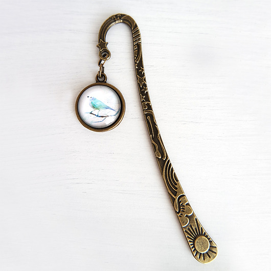 zakładki do książek Zakładka do książki - Turkusowy ptaszek - brąz