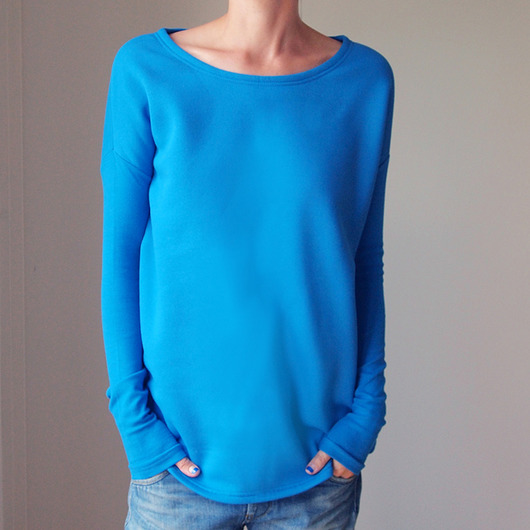 bluza bez kaptura damska Gruby Wąski rękaw Niebieski