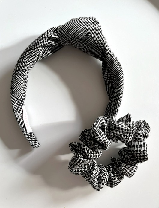 opaski do włosów Wełniany zestaw w kratkę - opaska & scrunchie Black Check