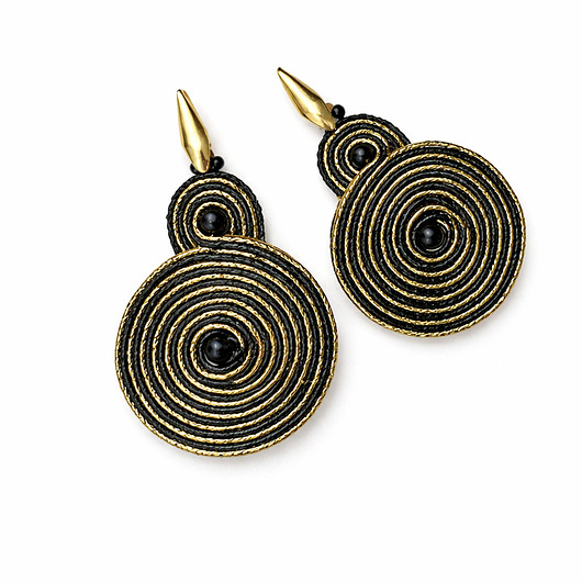 kolczyki soutache Czarno- złote spirale kolczyki soutache
