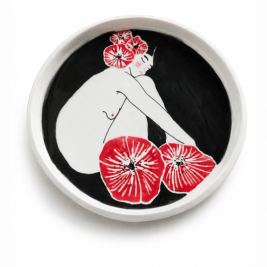patery i talerze Talerz ceramiczny Kobieta i kwiaty