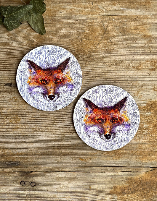podkładki do kuchni Podkładki pod kubek- Rudy lisek- Ilustracja