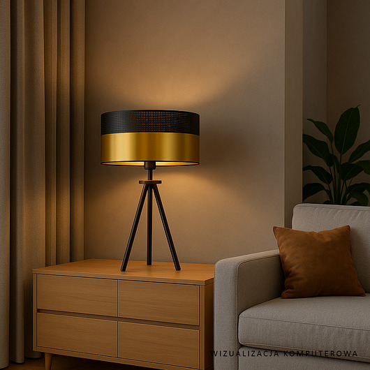 lampy stołowe Czarno-złota lampa stołowa na trójnogu ALTA GLAM w stylu glamour