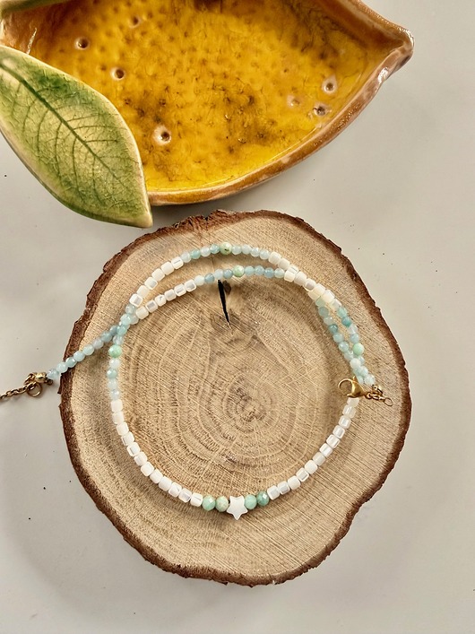 korale Naszyjnik z kamieni naturalnych masa perłowa