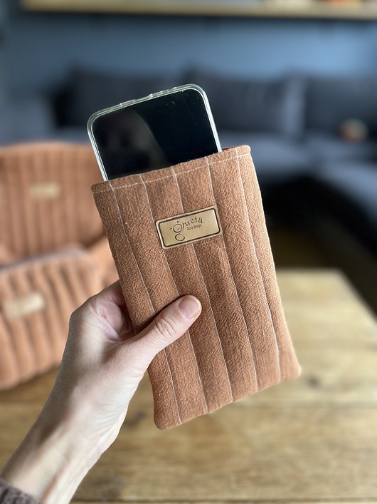etui na telefon Etui na telefon z lnu - jasny brąz / rudy