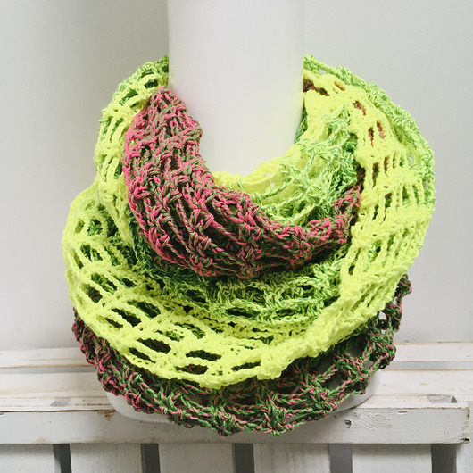szale damskie Ażurowy szal komin apaszka handmade ombre neon fluo