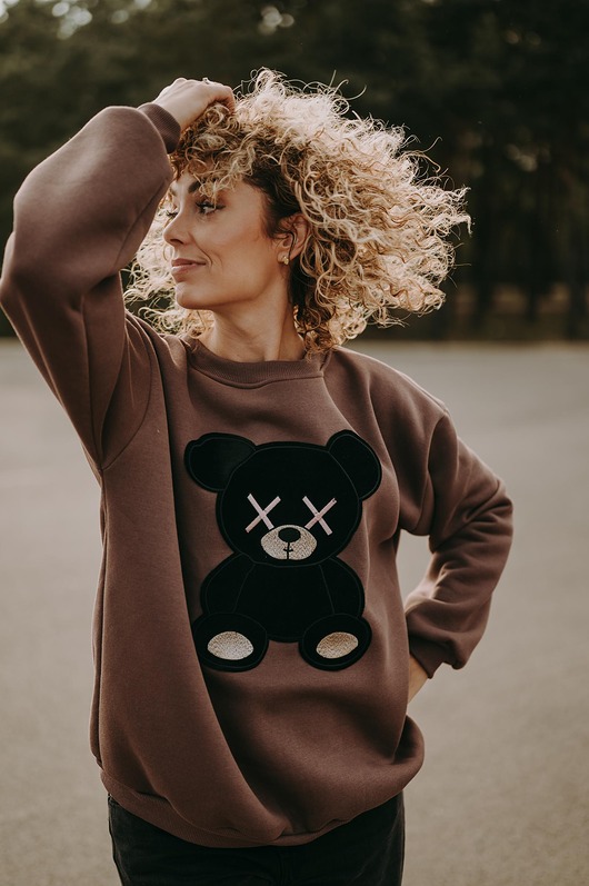 bluza z kapturem damska Bluza oversize Mocha Teddy dla mamy i taty