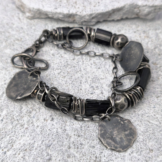 bransoletki srebrne Czarne turmaliny