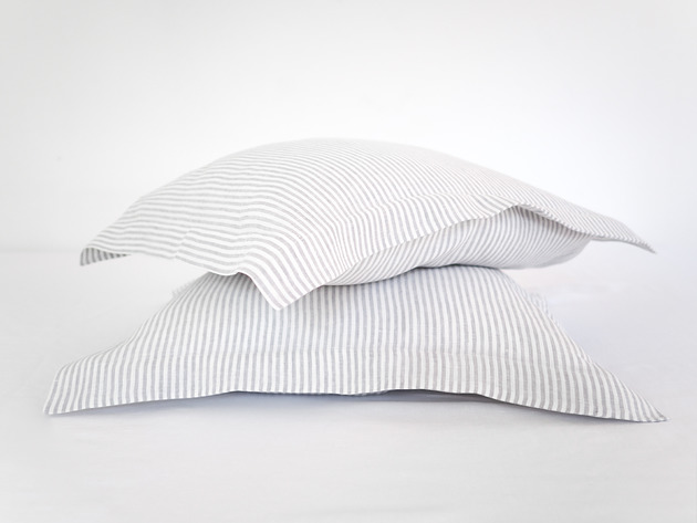 poduszki gładkie Lniana Poszewka Z Listwą GRAY STRIPES