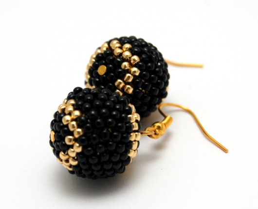 Kolczyki Beaded Beads kuleczki czarno złote MadeByInati