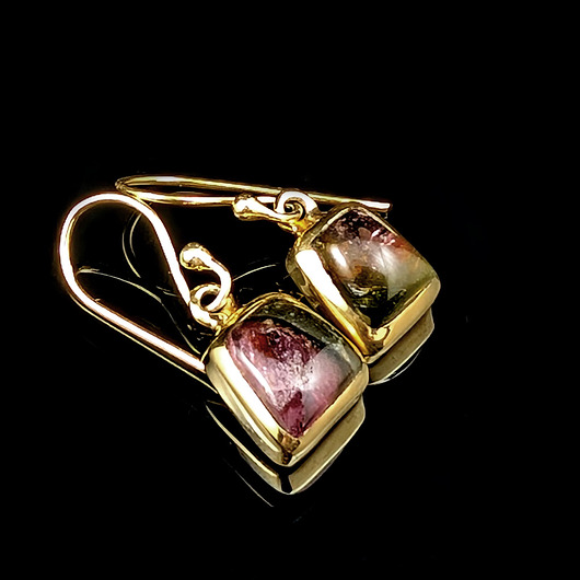 kolczyki pozłacane Pozłacane kolczyki z arbuzowymi turmalinami