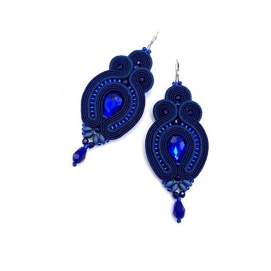 kolczyki soutache Verra kolczyki sutasz granatowe wiszące z kryształkami