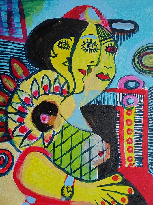 obrazy Kolorowy obraz  kubiczna dama picasso style