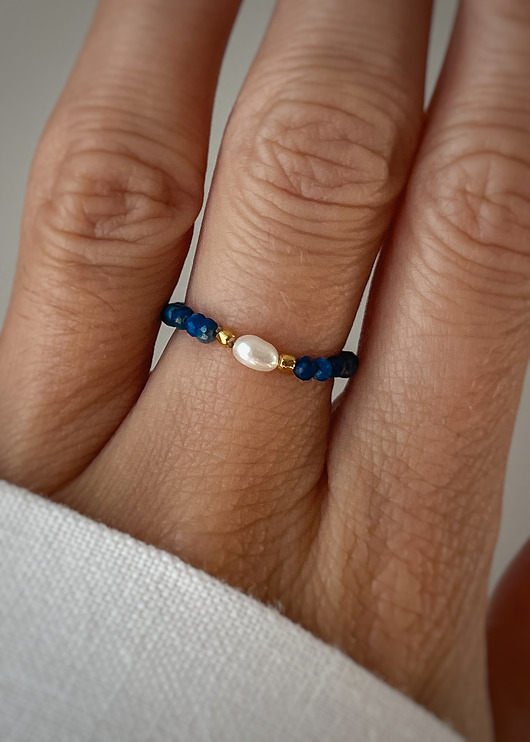pierścionki elastyczne Pierścionek elastyczny lapis lazuli perła naturalna