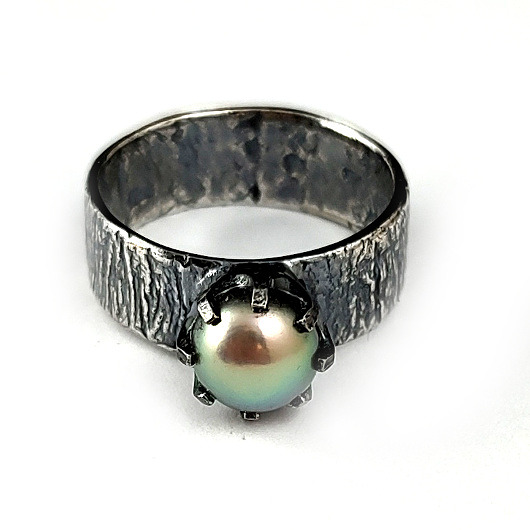 pierścionki srebrne Green pearl