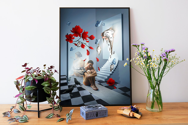 plakaty Surrealistyczny Plakat "Past in the Future." Kolaż