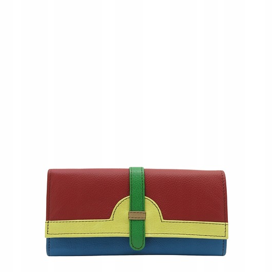 portfele damskie Portfel damski skórzany ze skrawków kolorowy przegródki na karty OLIVKA