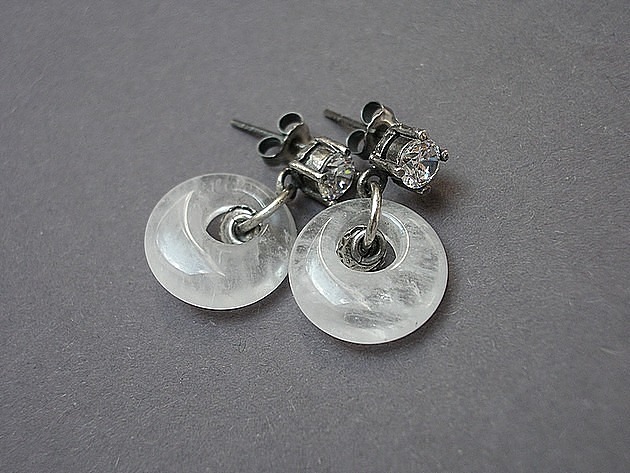 kolczyki wire wrapping Ring /kwarc mleczny/ - kolczyki