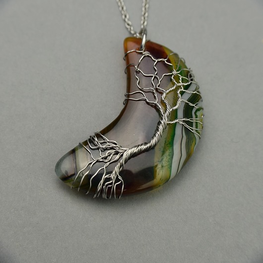wisiory Wisiorek księżyc agat drzewo życia wire wrapping
