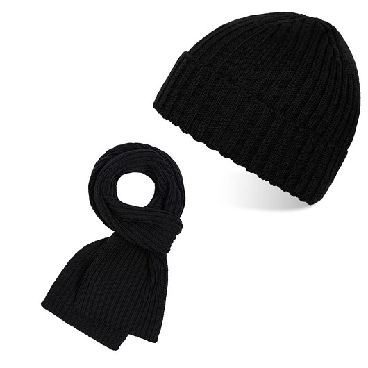 czapki damskie ZESTAW ZIMOWY MĘSKI CZARNY ZZ-07-BL CZAPKA A-06 I SZALIK D-06