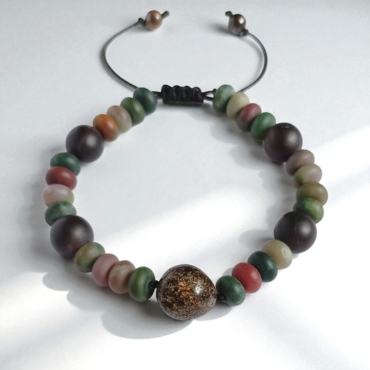 biżuteria męska BURSZTYN - unikatowa bransoletka S-L : Agat, granat